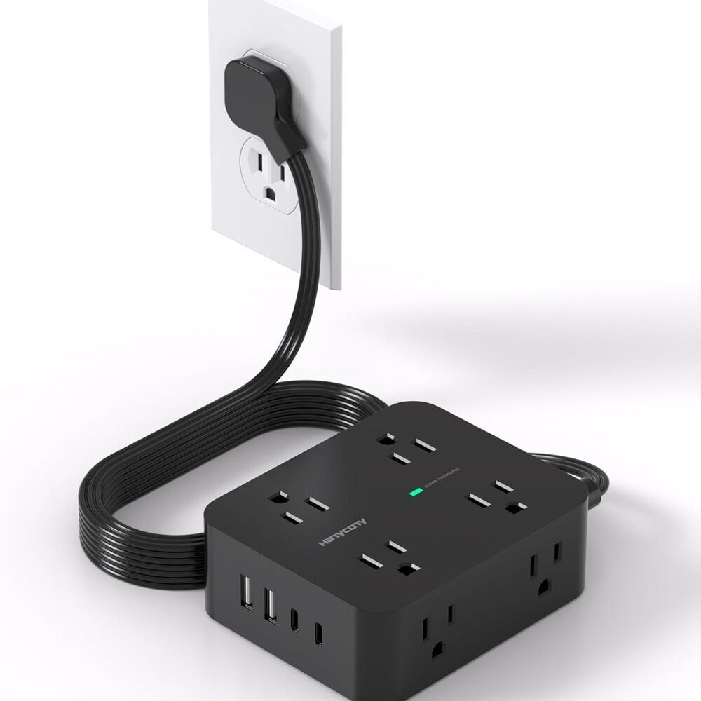 Power Strip Surge Protector, 5Ft Ultra Thin Flat Extension Cord with Multiple Ou